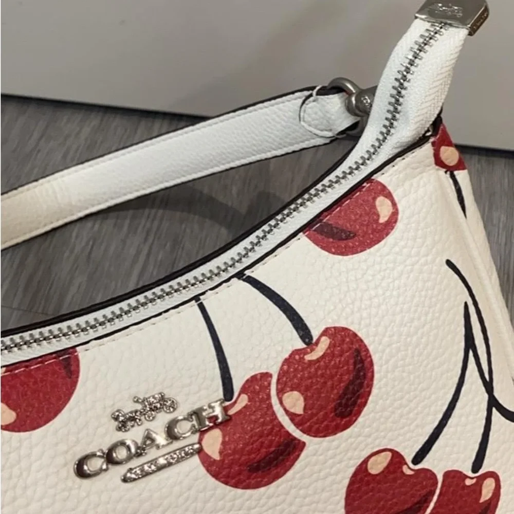 Coach White Leather Shoulder Bag with Red Cherry Print